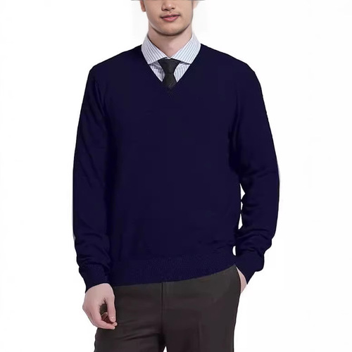 Men's V-neck turtleneck sweater for autumn and winter, youth pure color cashmere sweater, loose pure color knit sweater