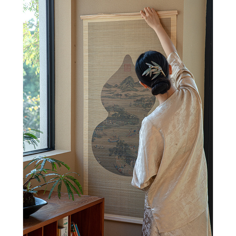 新中式中古风禅意卷轴挂画 画客厅背景墙古画 画葫芦壁画 画竹子