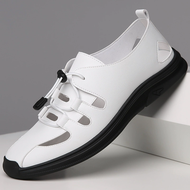 2024 Летняя новая мужская повседневная кожаная обувь мужская полая дышащая кожаная сандалия мужская ножная обувь с отверстиями 6013