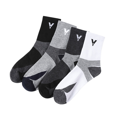 Spring and Autumn New Men's Medium Calf Socks with V-Embroidered Sports Socks, Sweat-absorbent and Breathable Cotton Men's Basketball Socks for Wholesale