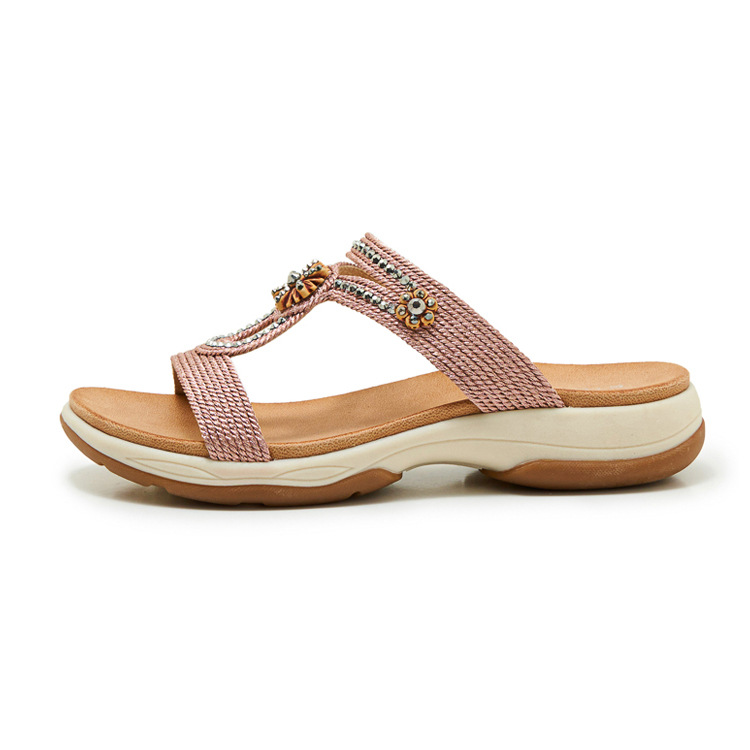 Dép sandal nữ quai chữ V đế xuồng thêu điện bohemian — Champagne màu, màu đen, màu hồng chi tiết 27