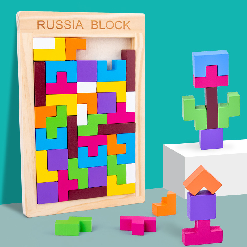 Tetris rompecabezas de madera de los niños de educación temprana inteligencia educativa niños y niñas rompecabezas de juguete conjunto tablero de rompecabezas al por mayor