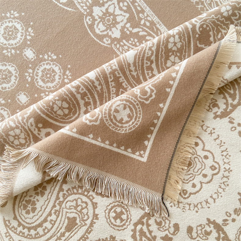 Predimenzionirani kašmirski kvadratni šal u etničkom stilu, ženski debeli šal s resicama, topli šal s cvijetom indijskih oraščića_voghion.com