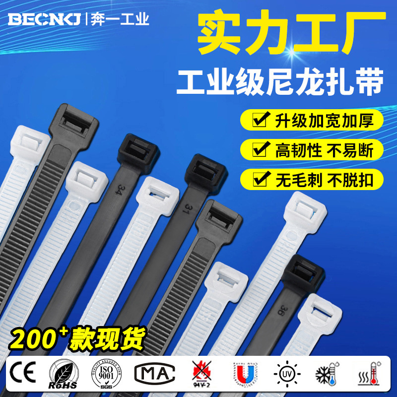 工厂批发塑料自锁式尼龙捆绑卡扣扎带 3*4*5*8*10 软丝绑束线理线