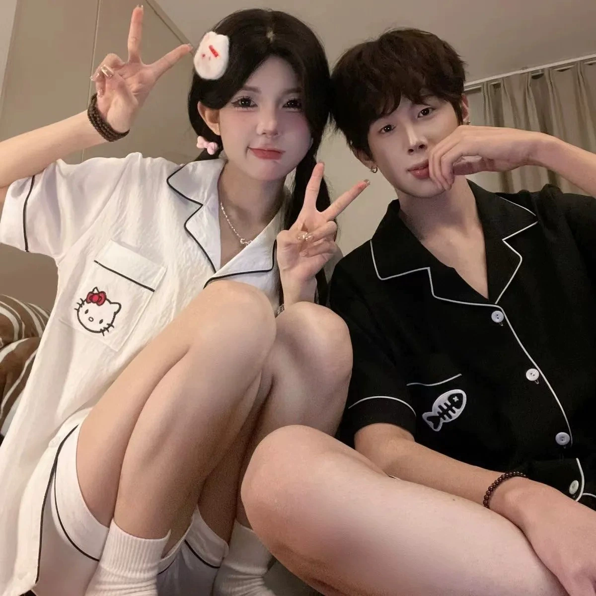 [Tin Ding] Большой размер японский мультфильм пара пижамы для мужчин и женщин летние шорты с короткими рукавами можно носить на улице