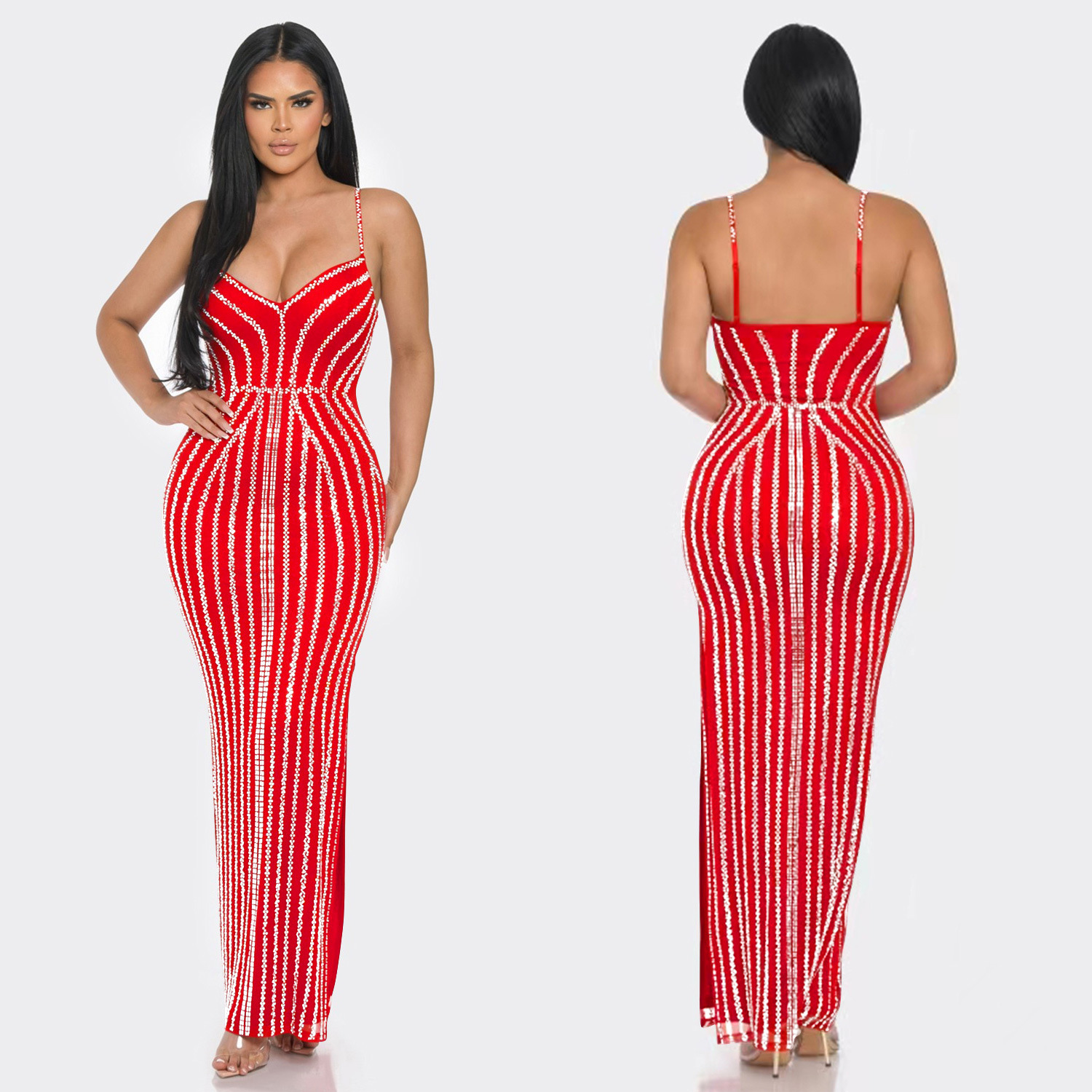 C6761 transfronterizo AliExpress Amazon de las mujeres de la moda europea y americana de color sólido envuelto pecho rhinestone vestido de la correa del vestido