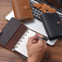 跨境疯马皮笔记本头层牛皮A6手账本可拆卸活页本A7复古记事本手帐
