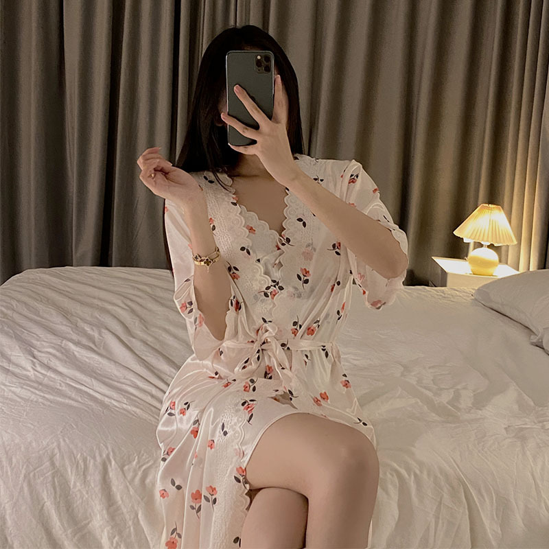 2024 verano encaje de hielo sexy cabina pijama de dos piezas Kimono de dos piezas Ropa de baño ropa para el hogar