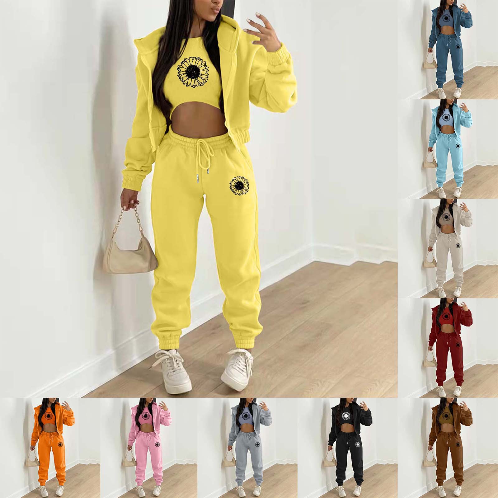 TK004 European and American women's clothing fleece-lined sweater letter print hooded sports leisure suit (three-piece set)