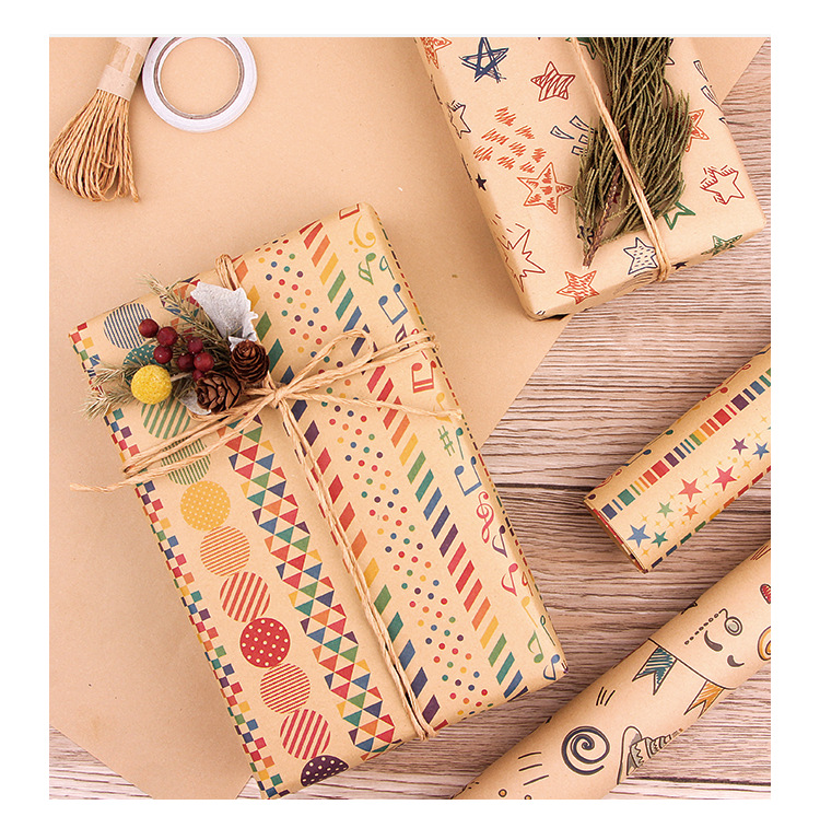 Cartoon, Letter Pattern Birthday Retro Cartoon Letter Kraft Paper Party Gift Wrapping Supplies