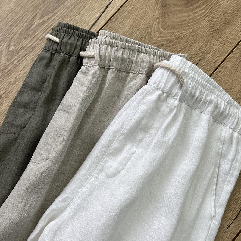 High-end Pure Linen Pants Men's Summer Thin Foot Ankle-length Pants Men's Casual Pants White Straight Linen Pants