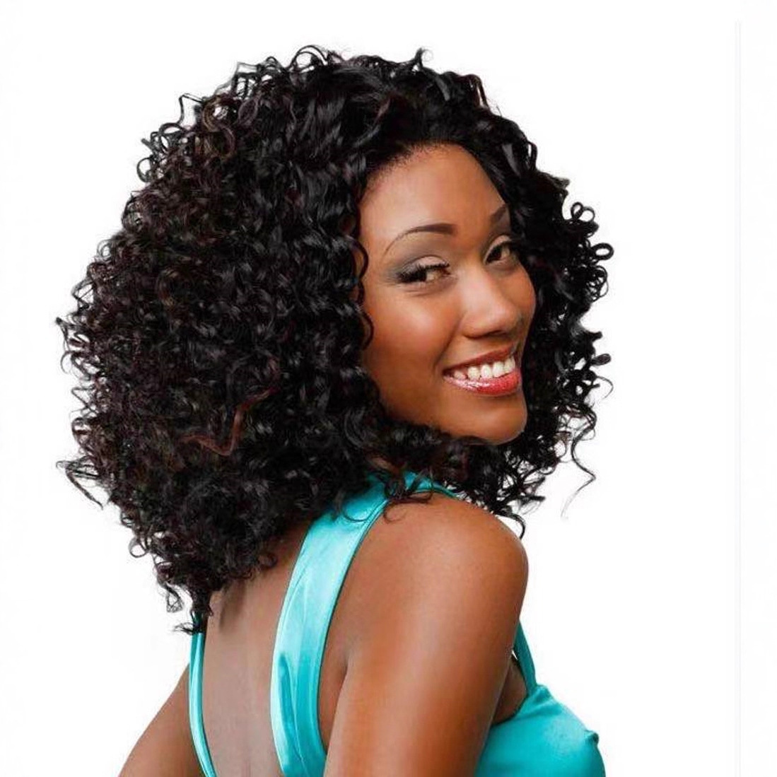 Transfronterizo africano negro pequeño rizado peluca oblicua Comercio exterior europeo y americano señoras peluca cabeza cubierta