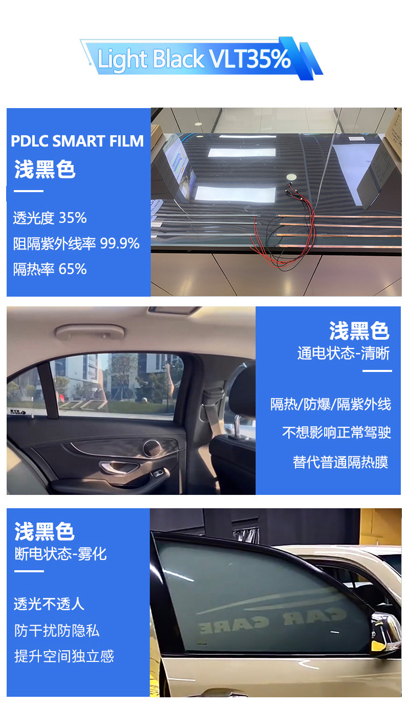 Automotive Dry-Adhesive Electrochromic Switchable Smart Pdlc Window Tint Film Intelligent Electro-Controlled Film