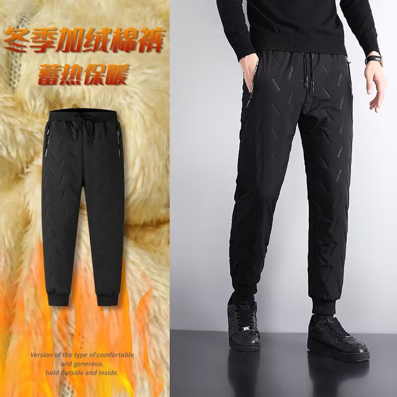Men's Lamb Wool Pants Winter Fleece Thickened Snow Pants Plus Size Jogger Pants Straight-Leg Outdoor Windproof Warm Cotton Pants