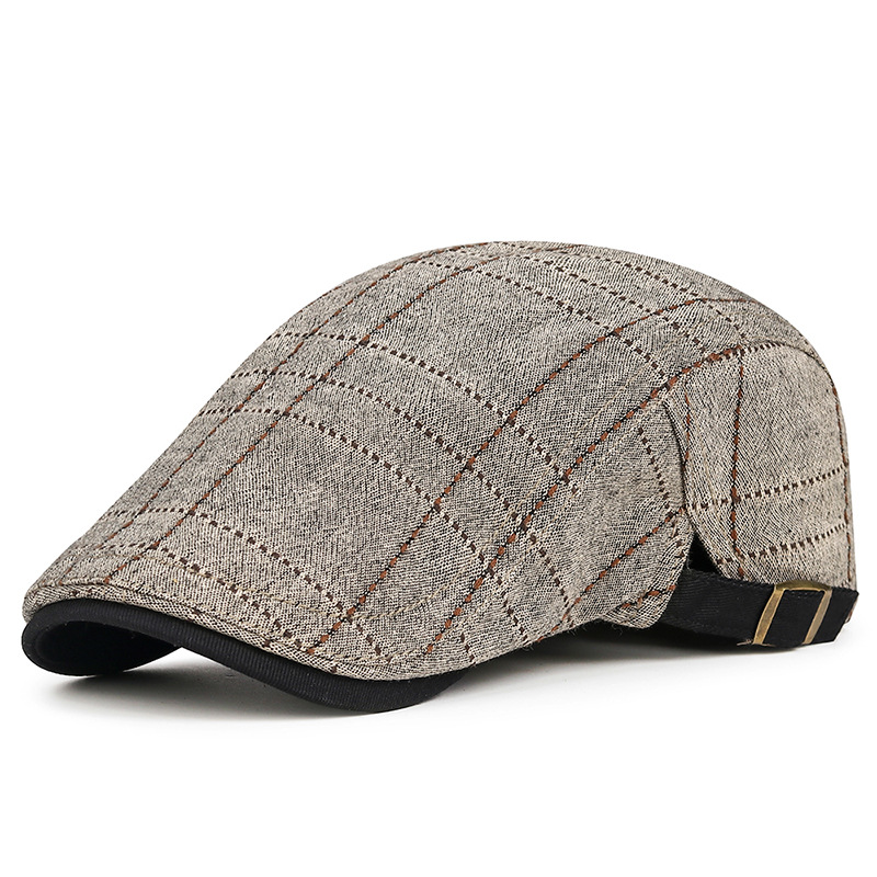 Plaid beret spring, autumn, summer, men women, artistic youth, duckbill cap, versatile casual hat for middle-aged and_voghion.com