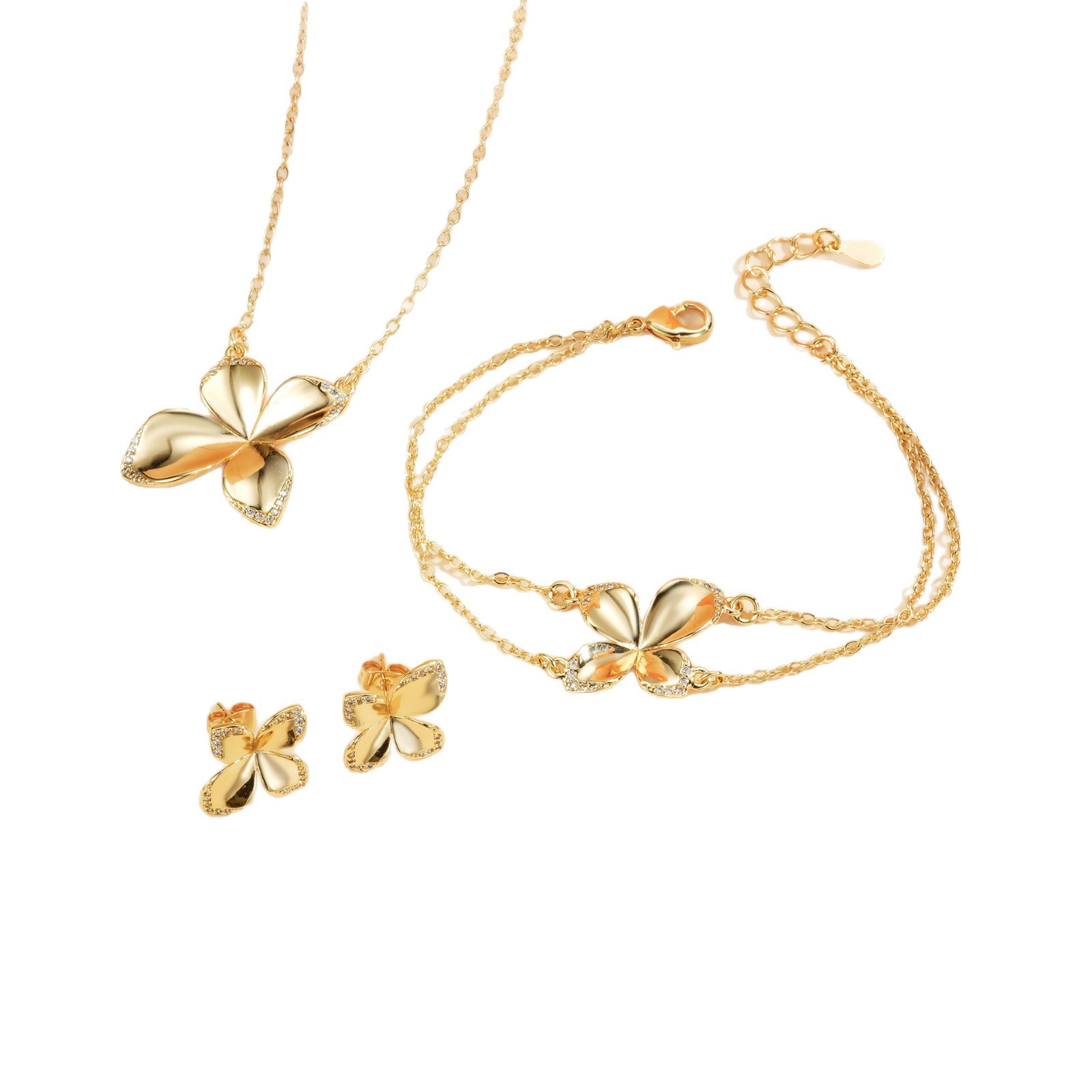 Juegos de joyería de explosión transfronteriza Brazalete de cuatro hojas anillo pendientes colgante collar regalos navideños juegos de cuatro piezas