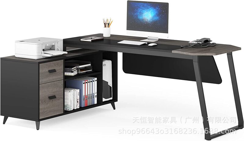Large Executive Office Desk L-Shaped Computer Desk with Two Drawers with File Cabinet Storage Shelves Can Be Customized Large Executive Office Desk L-Shaped Computer Desk with Two Drawers with File Cabinet Storage Shelves Can Be Customized
