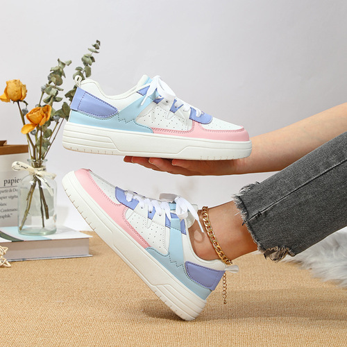 Korean trend couple's platform skate shoes with soft soles and comfortable sports single-layer shoes with lace, fashionable outdoor casual shoes, large size