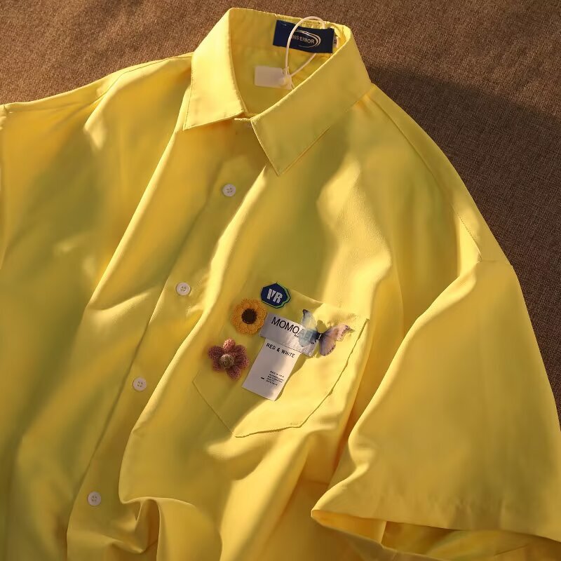 Brooch Summer Simple Thin Short-sleeved Shirt Men's and Women's Design Sense Niche Fat Handsome Couple Shirt Trendy Top for Men