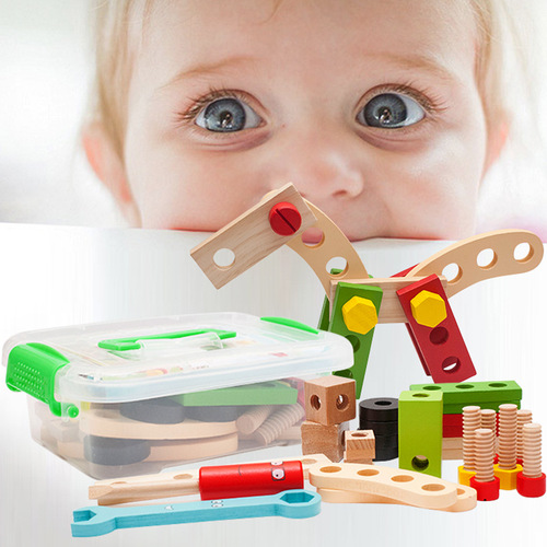 Wooden Variety Nut Simulation DIY Portable Toolbox Combination Disassembly and Assembly Puzzle Boy Play House Repair Toy