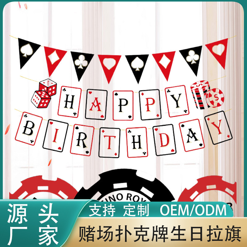 Casino Birthday Flag Party Playing Cards Theme Happy Birthday Banner Letters Flower Triangle Decorative Layout Casino Birthday Flag Party Playing Cards Theme Happy Birthday Banner Letters Flower Triangle Decorative Layout