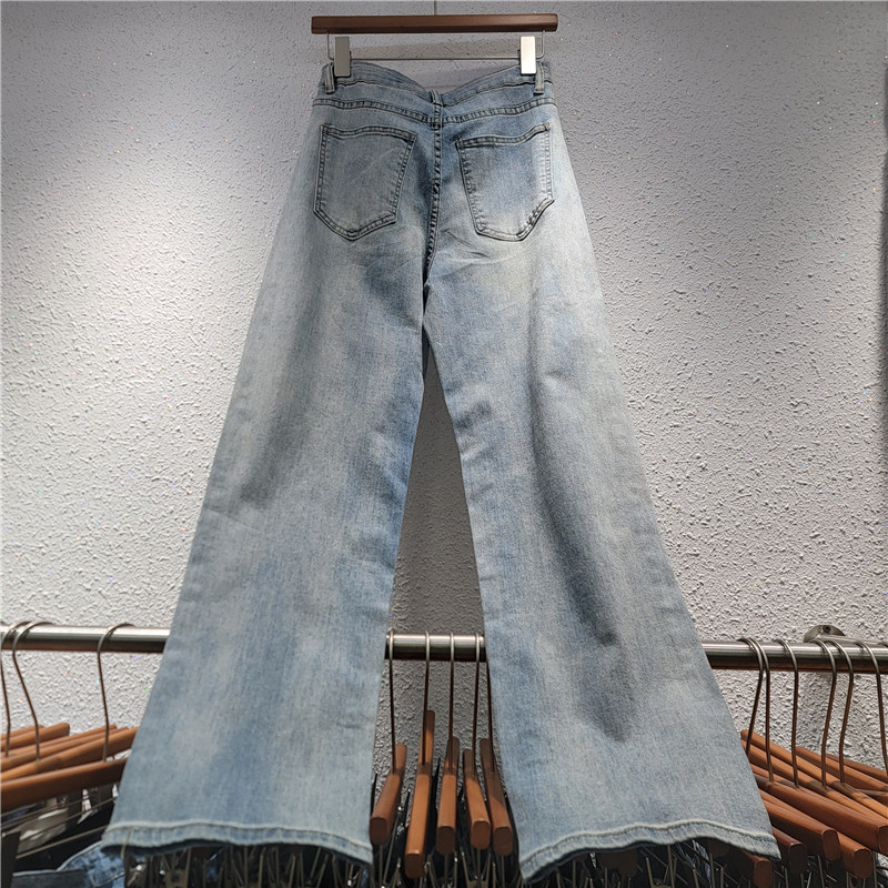 Jeans de Pierna Ancha y Tiro Alto para Mujer con Bordado de Mariposa 3D image 2
