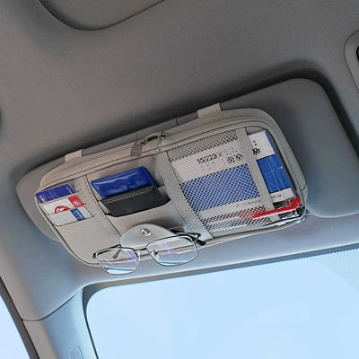 Car Sun Visor Card Holder Multi-Functional Driver's License Bill Card Holder Large Truck Storage Bag Car Glasses Holder (Car Glasses Clip/Bill Clip) - gray-without-pattern