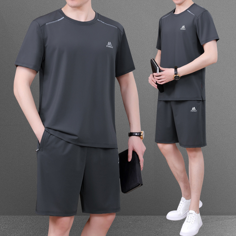 Dad Summer Suit Men's 2025 Summer New Round Neck Ice Silk Short-Sleeved T-Shirt Shorts Middle-Aged and Elderly Sportswear Dad Summer Suit Men's 2025 Summer New Round Neck Ice Silk Short-Sleeved T-Shirt Shorts Middle-Aged and Elderly Sportswear