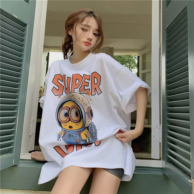 100kg European and American Style Large-Sized Minion Short-Sleeve T-Shirt for Women, Summer American Fashion Versatile High-End Loose Top