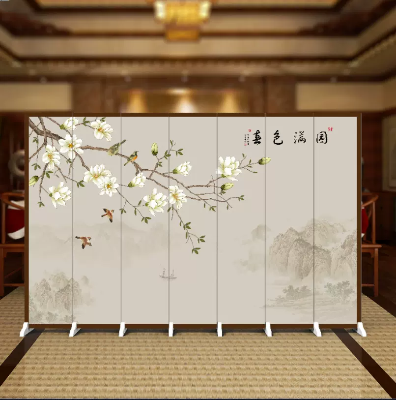 屏风隔断客厅入户正对门中式玄关遮挡可折叠移动山水饭店包间屏风