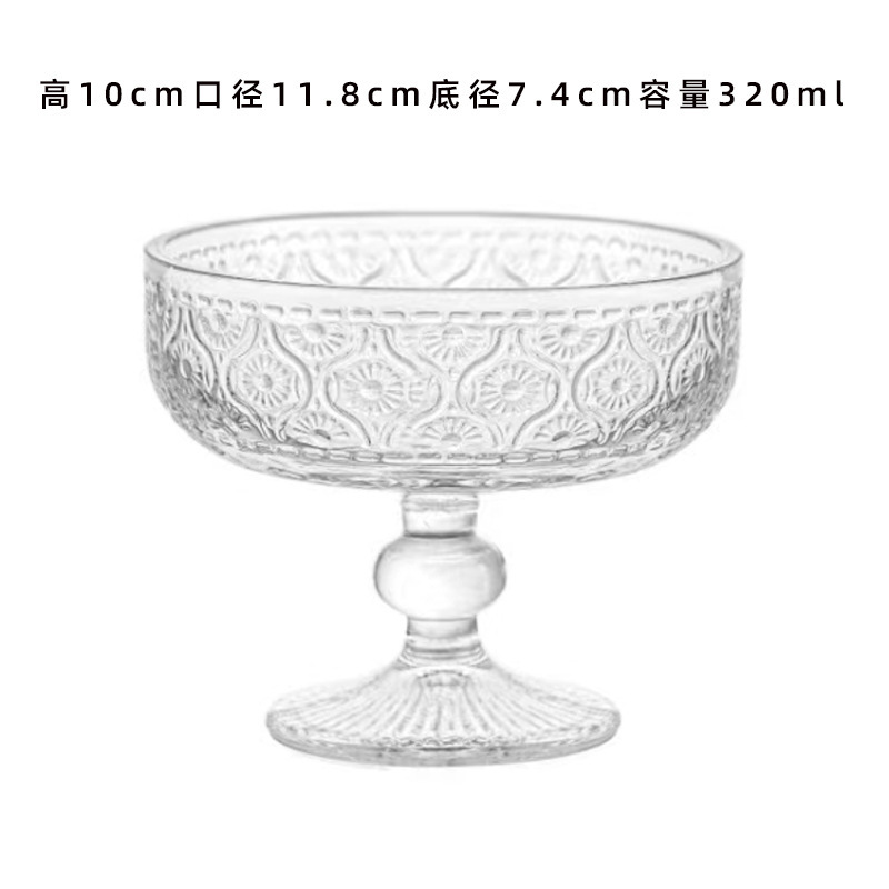 縦紋シンプルなグラス高足デザートカップアイスクリームカップジュースカップ冷たい飲み物カップヨーグルト布丁碗アイスクリームカップ|undefined