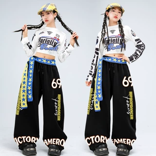 女童爵士舞表演服露脐套装少儿模特走秀潮服嘻哈hiphop街舞演出服