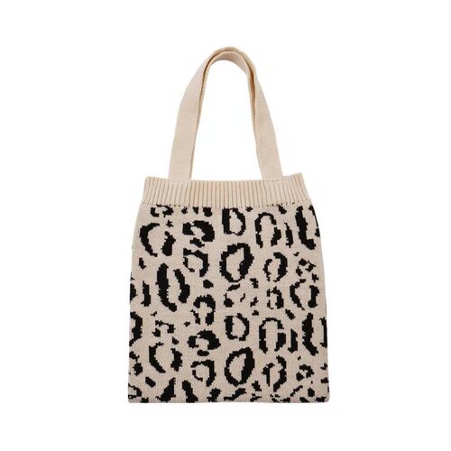 910231 Korean style autumn and winter knitted shopping bag leopard print woven shoulder ins casual portable woolen cloth bag
