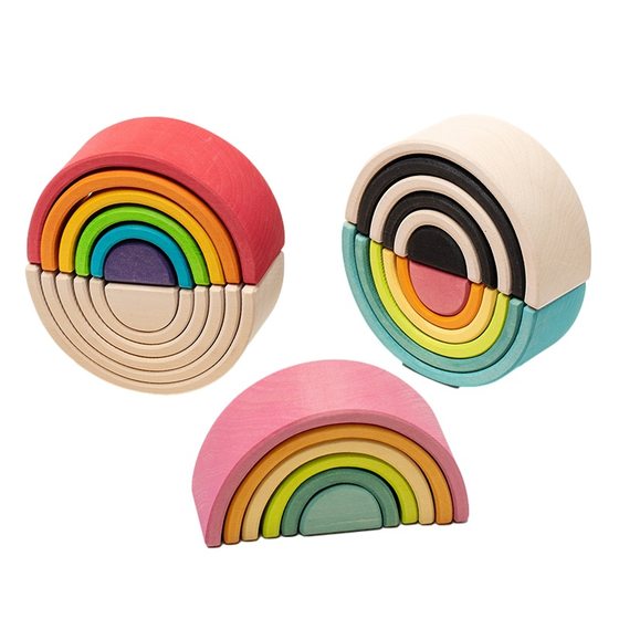 Mini small rainbow building blocks children's early education puzzle jengle toy solid wood children's room decoration one-piece delivery