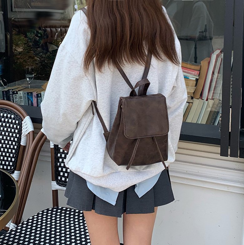 Xiaohongshu Same Style Compact Retro American-Style Brown Backpack 2026 New Model Ins Simple Versatile Shoulder Bag