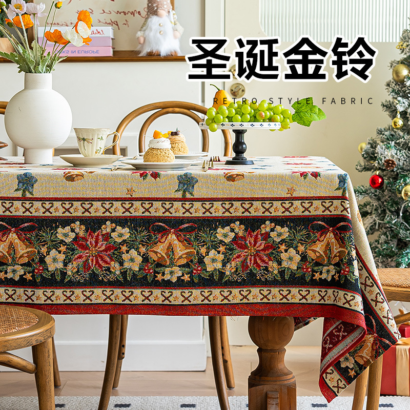 跨境新款圣诞节桌布六人桌家用台布长方形仿棉麻节日餐桌布艺批发|undefined