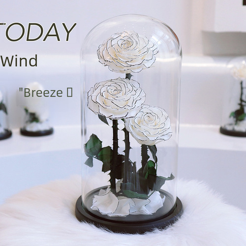 Eternal Flower Grand Prince Three Glass Dome Rose Bouquet Gift Box Valentine's Day Christmas Mother's Day Gift Wholesale