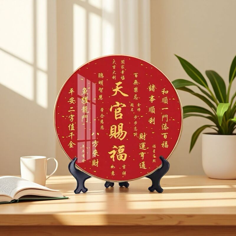 【正版】福寿喜天官赐福圆形摆台装饰画乔迁送礼百福入门居家饰品|undefined