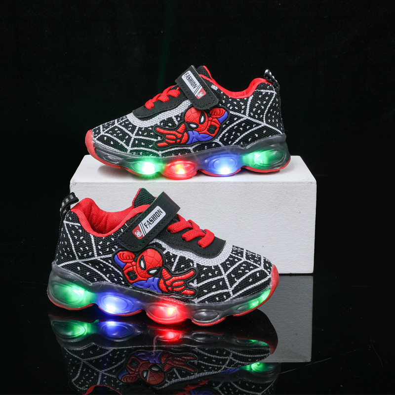 Wholesale 2025 Spring and Autumn New Cartoon Baby Sports and Casual Shoes Light-Up Children's Breathable Mesh Induction Luminous Shoes