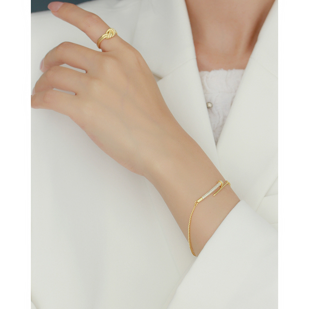 Fashion Geometric Silver Bracelets Inlay Rhinestones 925 Silver Bracelets