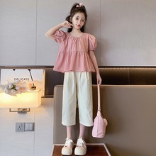 女童套装夏装2024新款洋气儿童韩版夏季时髦中大童网红短袖两件套