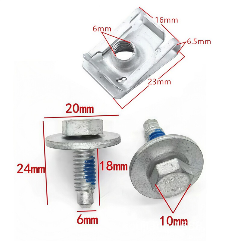 Car Fixing Screw External Hexagonal Flat Head with Gasket M6*18 Self-Tapping Screw Spring Nut U Clip Nut