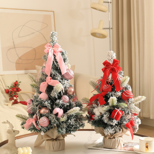 Cross-border Christmas tree ornaments with lights 60cm desktop Christmas tree pink red set Christmas tree decoration
