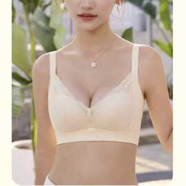 曼姿M2502#简约波浪蕾丝无侧骨内衣34-40中厚B杯聚拢无钢圈文胸批
