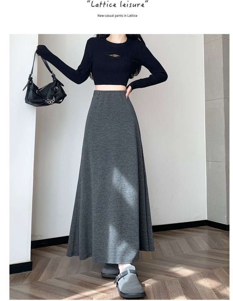 GraceChic GraceChic GraceChic In Stock 2025 Autumn Winter New Glutinous Rice Mid-Length Slimming Knitted Women Dopamine Black Half Skirt_ecoleips.com