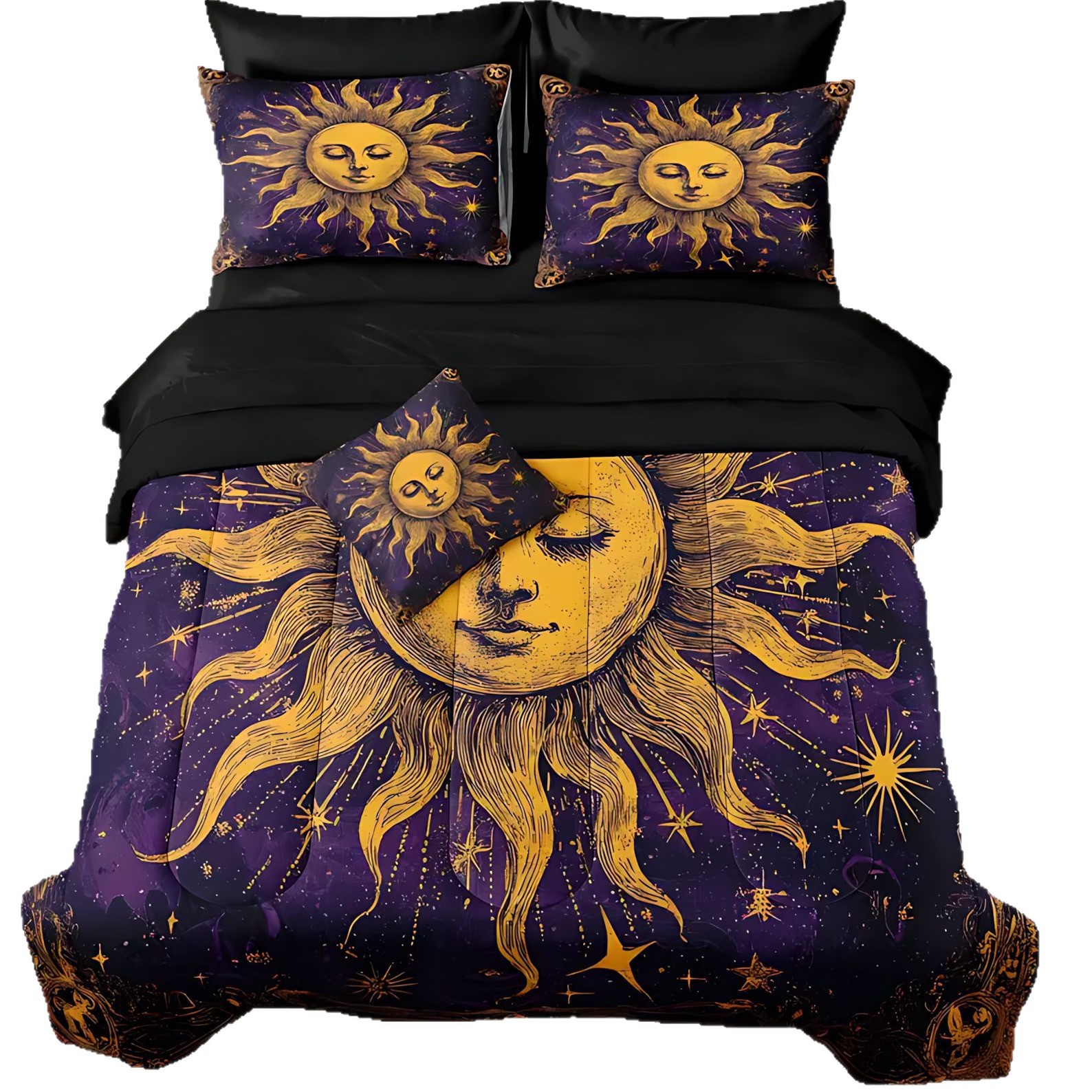 TEMU / JIT Amazon transfronterizo Sol Luna Planeta 3D impresión digital suave 180gms colchón funda de almohada conjunto