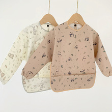 一件代发 批发 Pu丹麦儿童罩衣防水长袖反穿衣宝宝吃饭衣围裙小孩