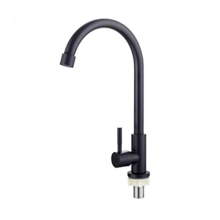 Black 304 stainless steel faucet large curved single cold faucet wall-mounted 7-word curved single faucet cross-border