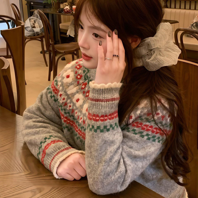 Fair Isle Cardigan Sweater Women's Autumn and Winter New American Retro Soft and Casual Versatile Knit Top Fair Isle Cardigan Sweater Women's Autumn and Winter New American Retro Soft and Casual Versatile Knit Top