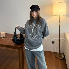 JVV十三行2025秋季新款美式复古印花长袖上衣宽松休闲卫衣女71359